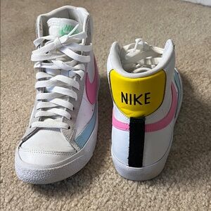 Nike Blazers with Pink, Yellow, and Blue